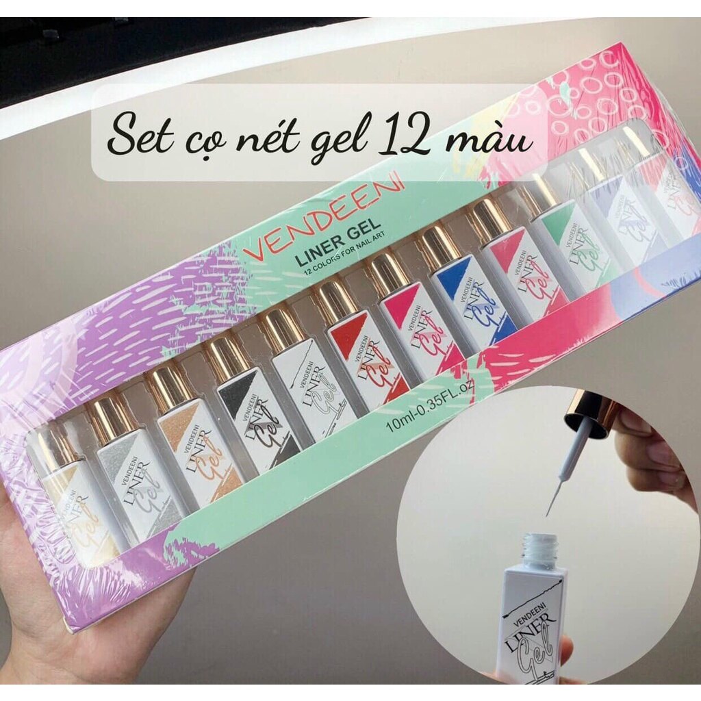 Set cọ nét vendeeni 12 màu, gel vẽ nét dành cho nail