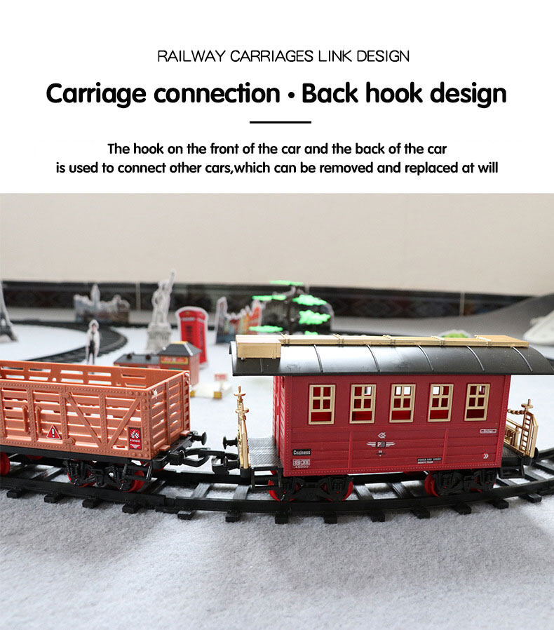 CONUSEA Battery Operated Railway Classical Freight Train Locomotive Playset Simulation Model Electric Train Toys