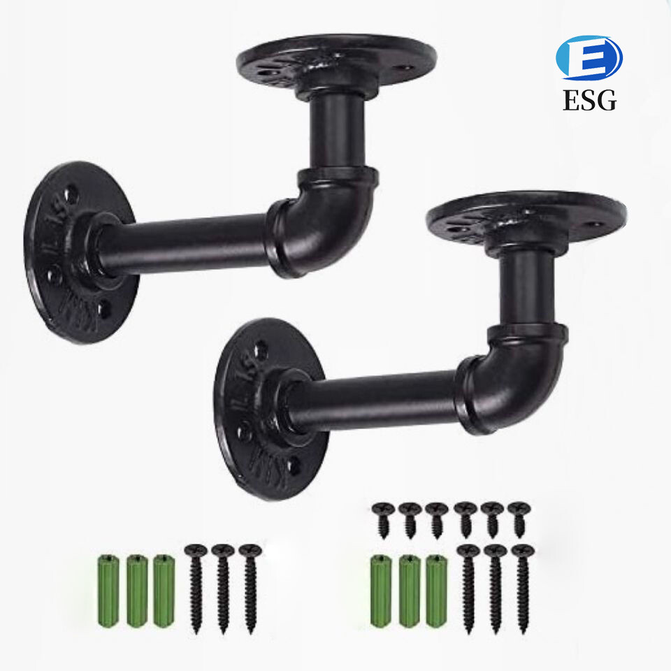 Giá Đỡ Kệ Ống Giá Đỡ Kệ Sắt Công Nghiệp Giá Đỡ Kệ Ống Cho Kệ Nổi Tùy Chỉnh Giá Đỡ Kệ Mộc Mạc Tự Làm Bao Gồm Phần Cứng Màu Đen