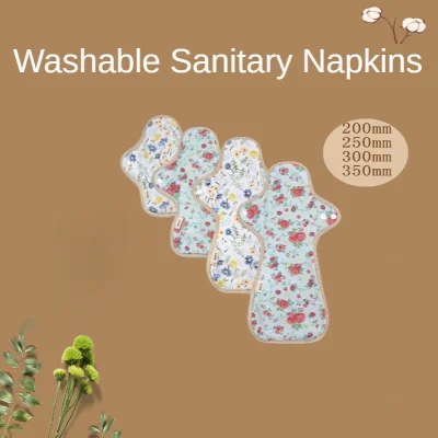 4 Sizes of Day and Night Combination Washable and Reusable Pure Cotton Skin-friendly Waterproof Layer Side Leakage Prevention Sanitary Napkin Insert Pad