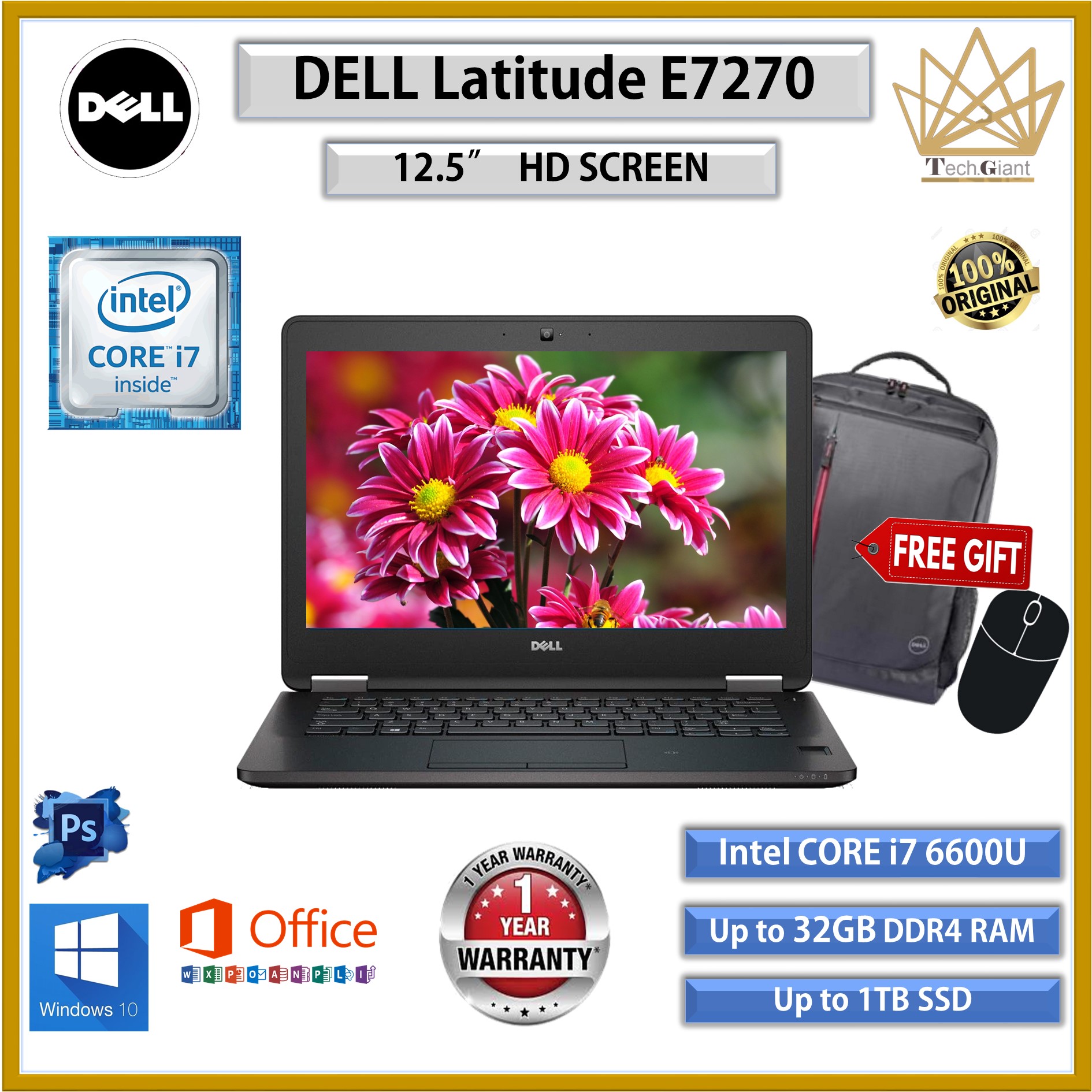 Dell Latitude E7270 12.5" Laptop Screen Replacement – LED, 1366x768, 30-Pin (New)