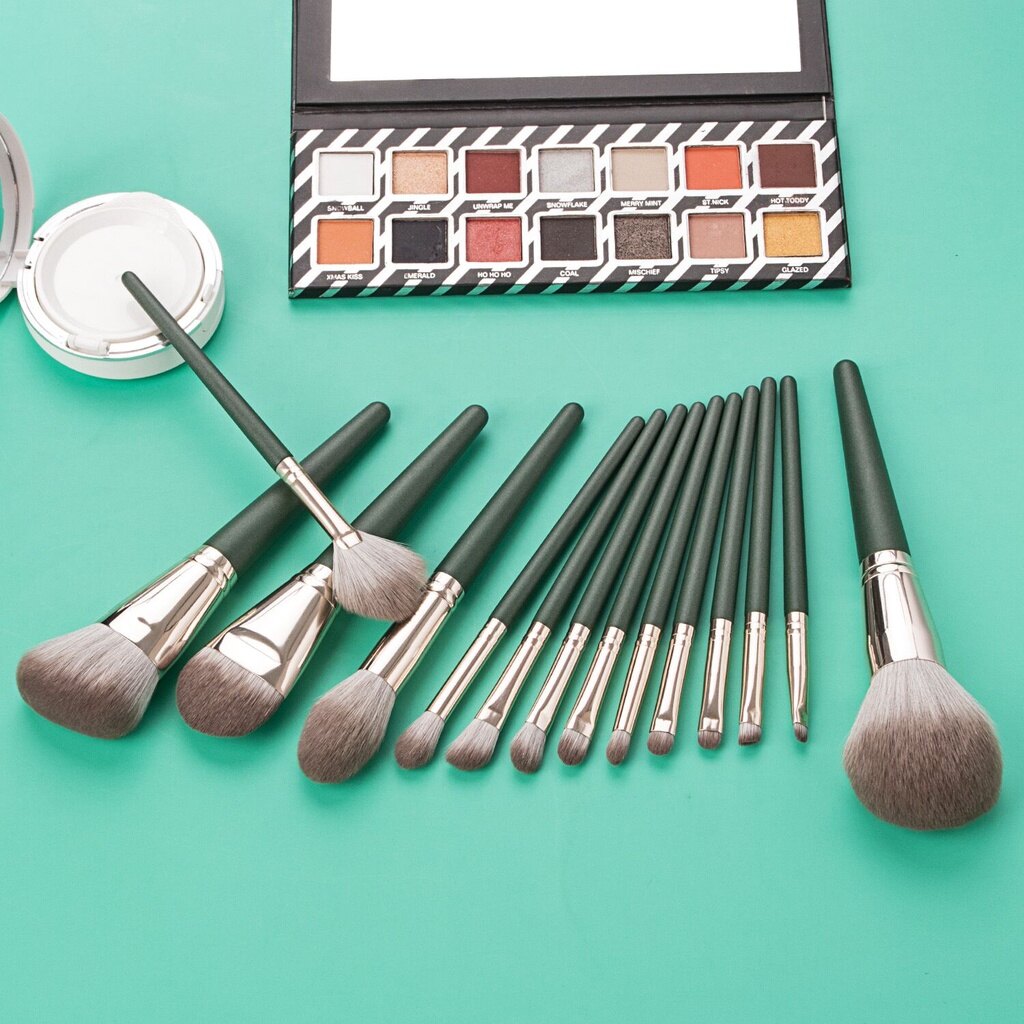 Derf 14 PCS Makeup Brush Set Make up Brush Kit Eye brush blush brush foundation brush concealer brush eye shadow brush Makeup brushes Green