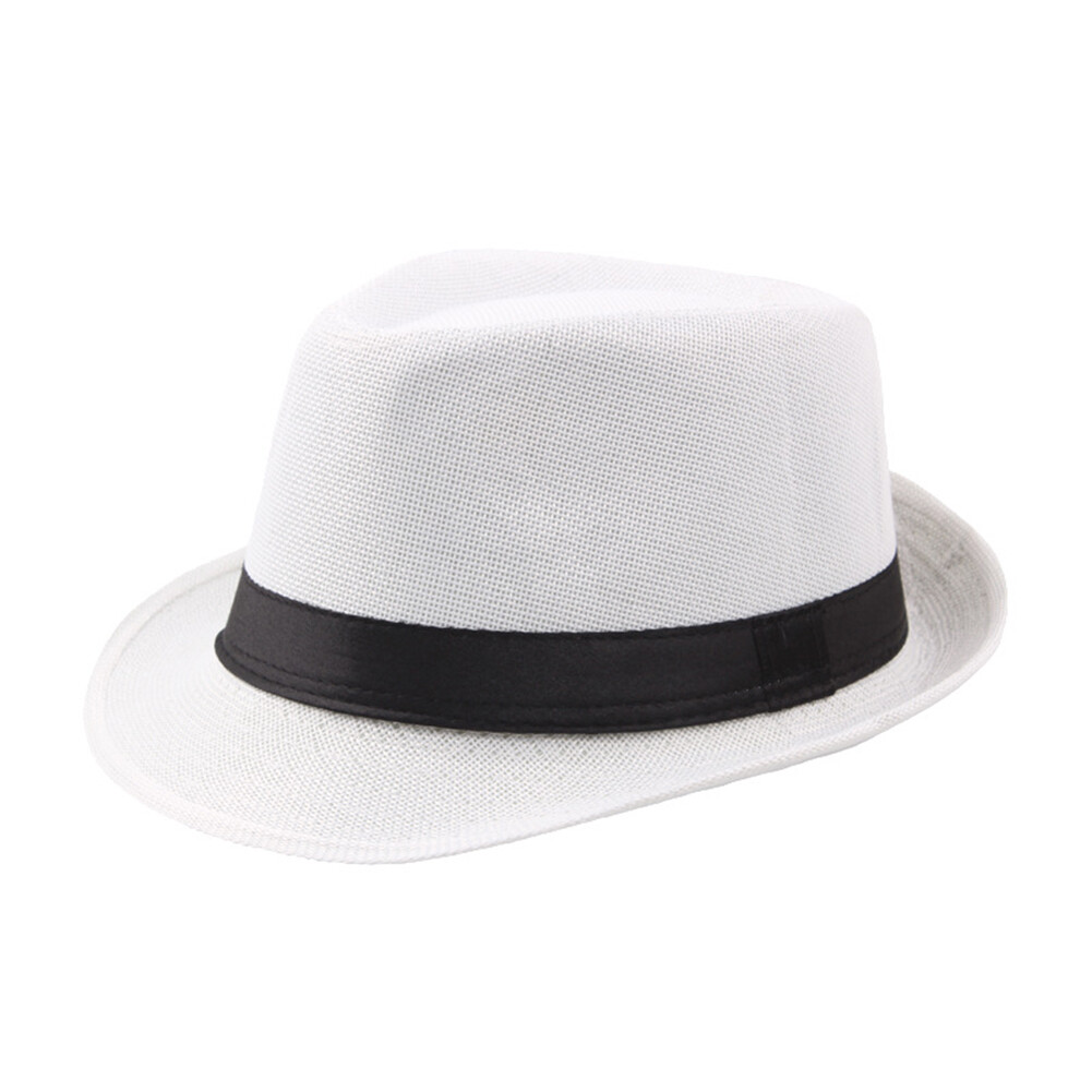 chenx Men Solid Color Wide Brim Fedora Felt Hat Panama Cap Boater Summer Beach  Sunhat