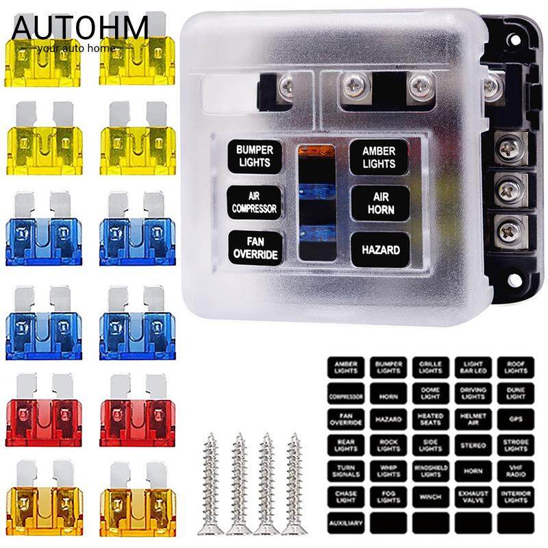 Fuse Holder Box 6Way Fuse Block 12V/24V Circuit Fuse Block Fuse Box Holder with 12 Fuse Blades
