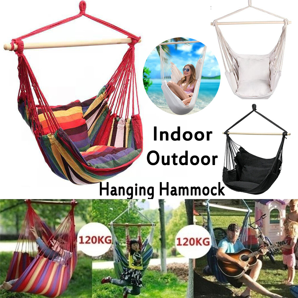 Indoor Outdoor 120KG Fabric Garden Hanging Chair Camping Rope Bed Garden Hanging Hammock Hammock Chair Swing Seat Hammock Swings