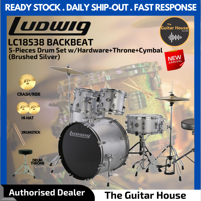 Ludwig LC18538 Backbeat 5Piece Drums Set w/Hardware+Throne+Cymbal