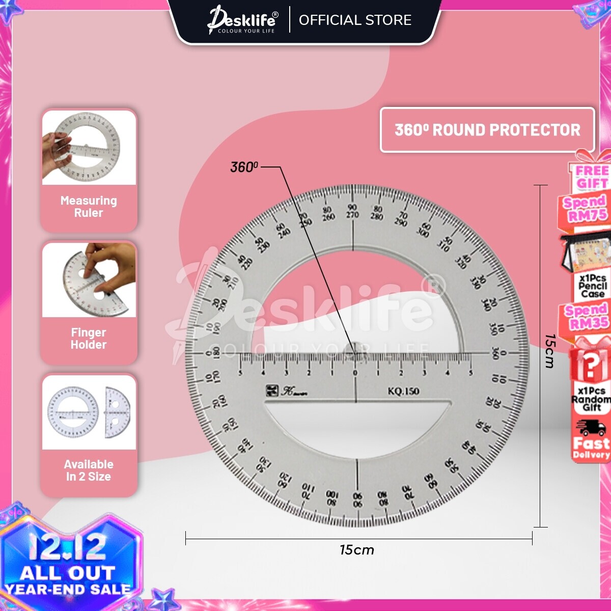 Desklife 180° Half 360° Round Geometry Protractor Ruler with Measuring