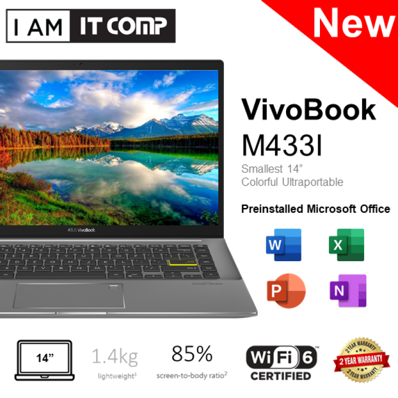 Asus VivoBook S14 M433I-AEB004TS 14 FHD Laptop ( RYZEN 7/8GB/512GB SSD/RADEON/W10 ) FOC Wireless Mouse & Backpack Malaysia