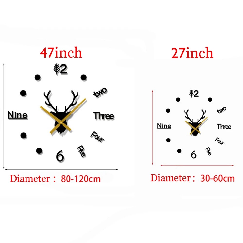 【Lightingeverthing】 Đồng Hồ Treo Tường Đầu Hươu Tự Làm 3D Đồng Hồ Treo Tường Thiết Kế Nghệ Thuật Phòng Khách Gương Trang Trí Nhà Cửa Sáng Tạo Dễ Dán Đẹp Bề Mặt Gương Đẹp
