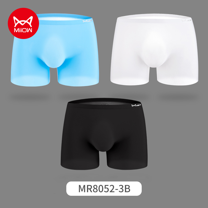 Miiow 3 chiếc nơ gợi cảm quần lót boxer nam thoáng khí trong suốt quần lót nam slim fit quần lót boxer mr8052