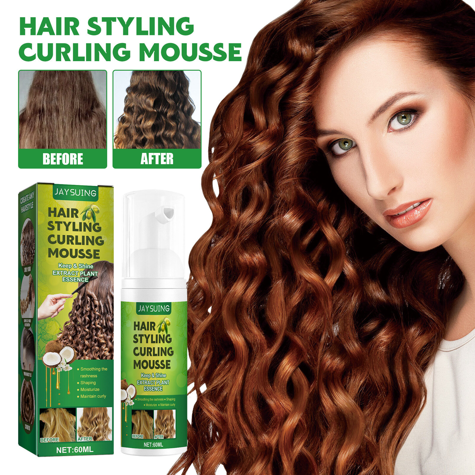 Jaysuing tạo kiểu tóc uốn Mousse 60ml
