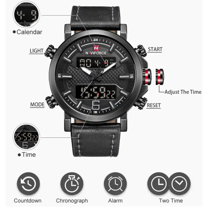 digital watch with leather band