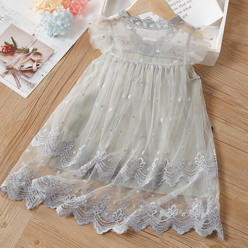 Embroidered Laced Kids Girls Dress Casual Dresses Summer Wears Children Clothing