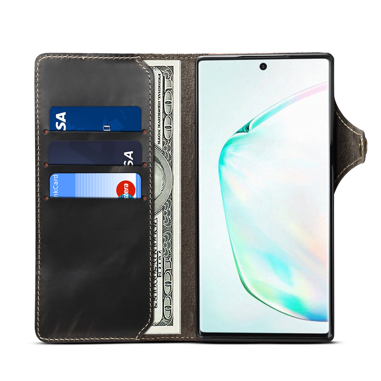Genuine Leather Wallet Cover for Samsung Galaxy Note 8 9 10 20 Real Leather Case Galaxy Note10+ Note10 Plus Note20 Ultra with Pocket Hand Strap