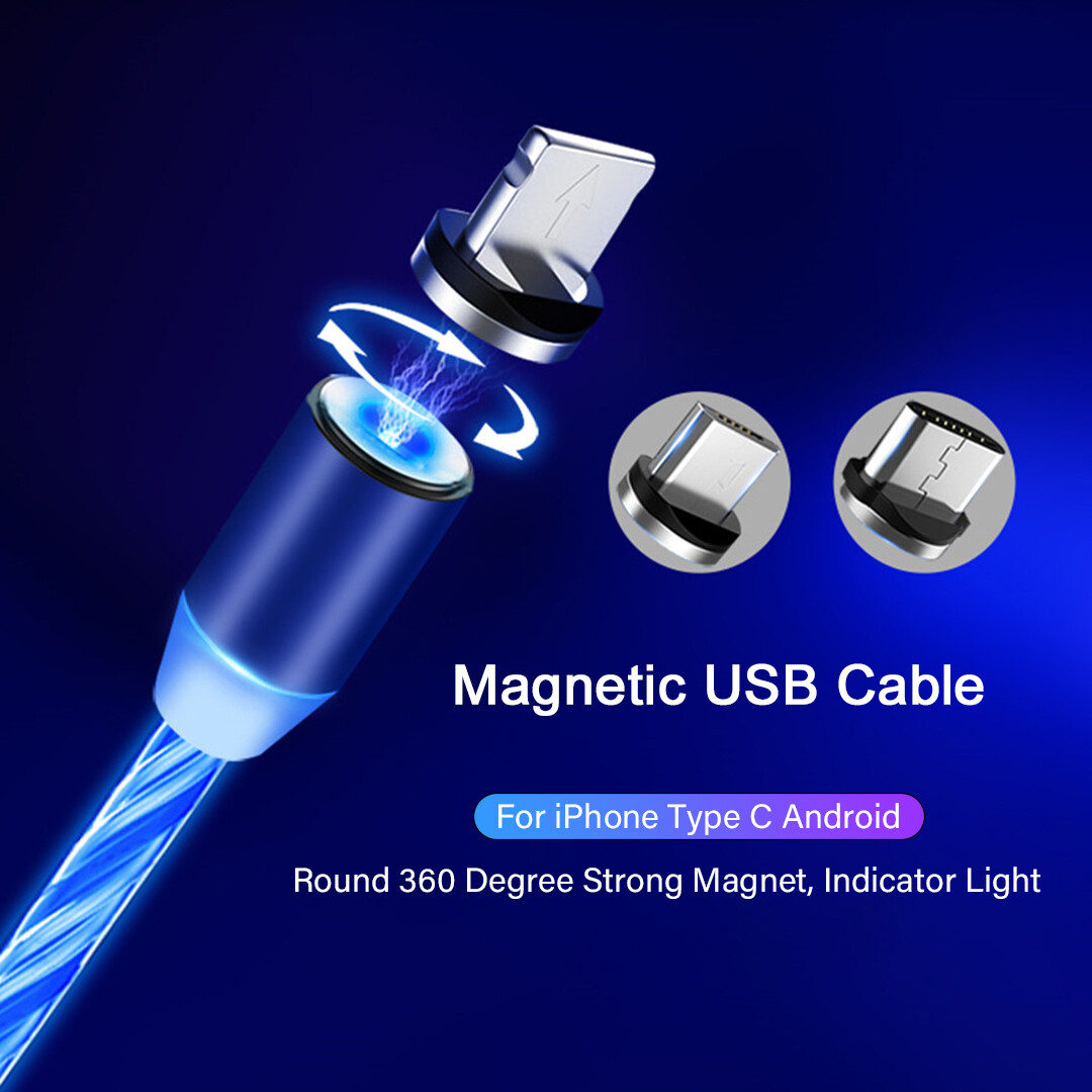 VAORLO【 3 Trong 1 】LED Từ Nhanh Chóng Sạc Cáp 2.4A Chảy Luminous Charge Cable Micro USB Type-C IOS Sét Cho iPhone Samaung Huawei Xiaomi OPPO VIVO Sạc Phổ 【High Quality】
