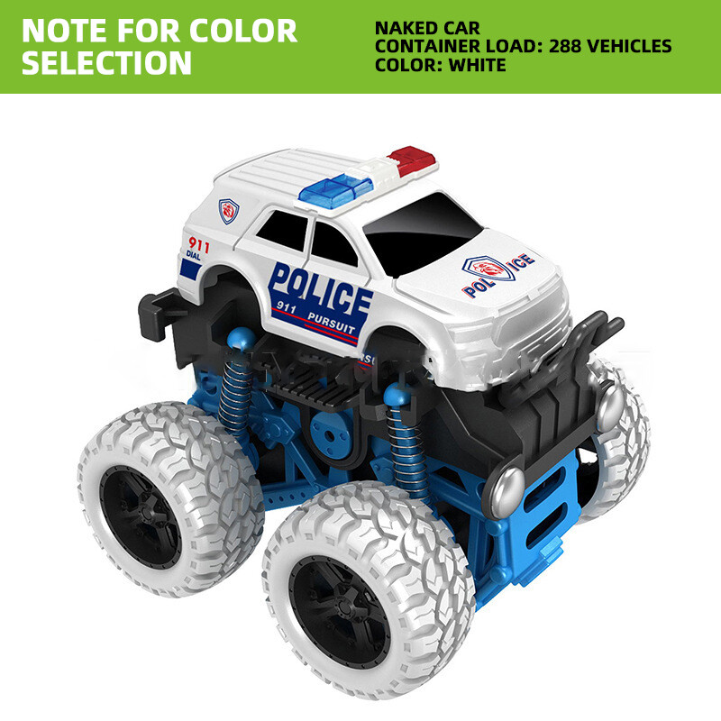 Children's Pull Back Four-wheel Drive Inertial Off-road Vehicle Shockproof Shock Absorber Stunt Car Model Boy Simulation Police Car Toy