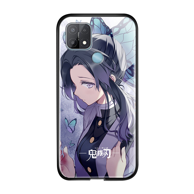 UCUC Phone case For OPPO A15s a15 case Shockproof Anime For Girls Women Demon Slayer Phone Case Kimetsu no Yaiba Tanjirou Nezuko Glossy Tempered Glass Casing Cover