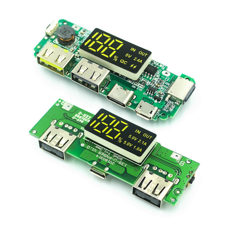 LED Dual USB 5V 2.4A 2A 1A Micro/Type-C USB 18650 Charging Module Lithium Battery Charger Board Circuit Protection