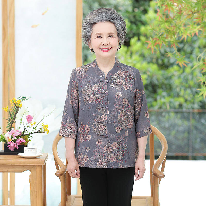 One-piece Grandma's Spring Shirts Middle-aged and Elderly Women's Summer Tops Elderly Clothes Spring and Autumn