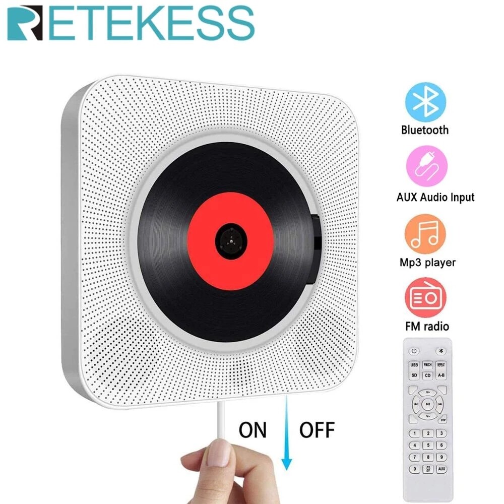 Retekess Portable CD Boombox Stereo Radio FM Bluetooth 3W Speaker LCD Display Support Alarm