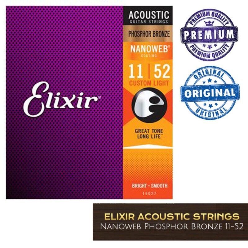 Elixir strings 16027 Acoustic Guitar String Phosphor Bronze With Nanoweb Coating, Custom Light, 11-52 Gauge 11 Malaysia