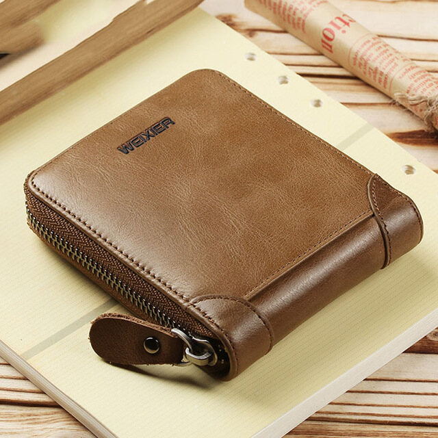 Leather Men's Wallet with Coin Pocket Vintage Hasp Wallets with Card Holder Luxury Brand Short Zip Coin Purse for Men
