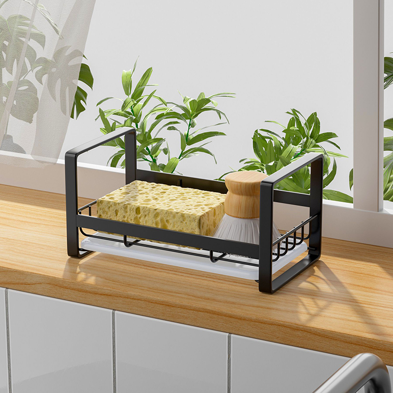 Sponge Soap Holder Kitchen Sink Caddy Organizer Dish Sponge Caddy and Soap Dispenser Caddy with Front Drip Tray Sink Tray Drainer Rack for countertop