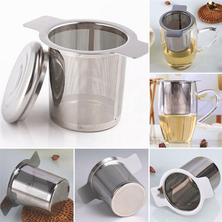 Thép không gỉ lưới trà Infuser kim loại cup strainer bộ lọc lá lỏng lẻo W/Công cụ nắp