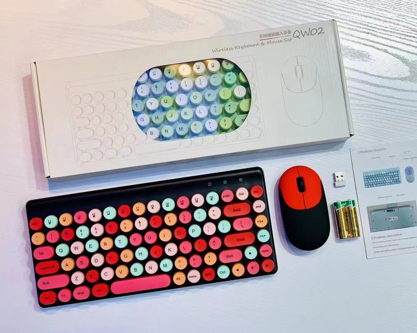 MD Bàn phím không dây và Combo Chuột, Bàn phím không dây kiểu máy đánh chữ hoài cổ với Vòng Keycaps, 2.4GHz kích thước đầy đủ USB dễ thương bàn phím không dây chuột cho máy tính, máy tính để bàn, máy tính xách tay và máy tính