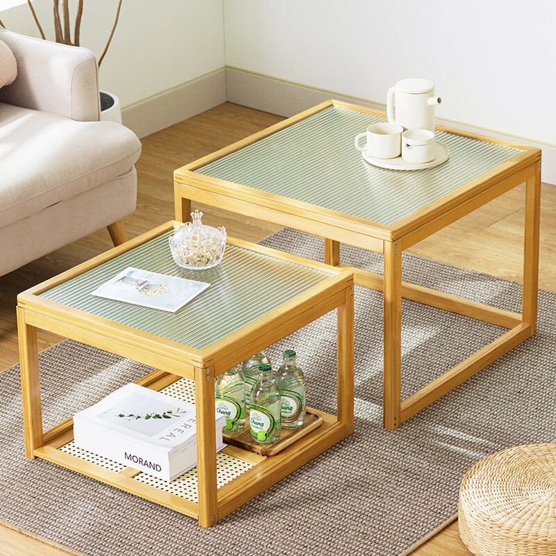 A few small coffee tables, a sofa, a side cabinet, a round table, a few mini corners, a bedside table, a shelf, a balcony moving.
