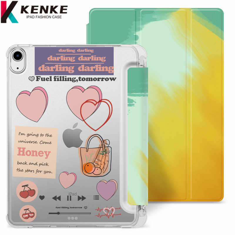 KENKE cute ipad case current stock DIY Transparent Case for iPad 10.9 air 4 2020 Pro 11 2020 iPad 10.2 iPad 7th Gen 8th Gen iPad 10.5 air 3 2019 Pro 10.5 case cover With pen slot Hard bottom and soft edge design
