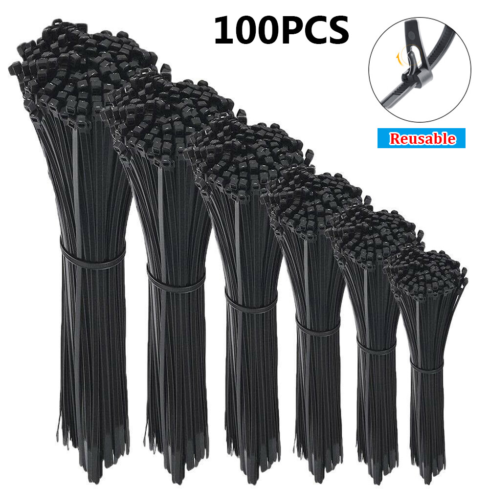100Pcs Reusable Nylon Self-locking Releasable Wrap Strap Cable Tie Wire Binding Zip Ties