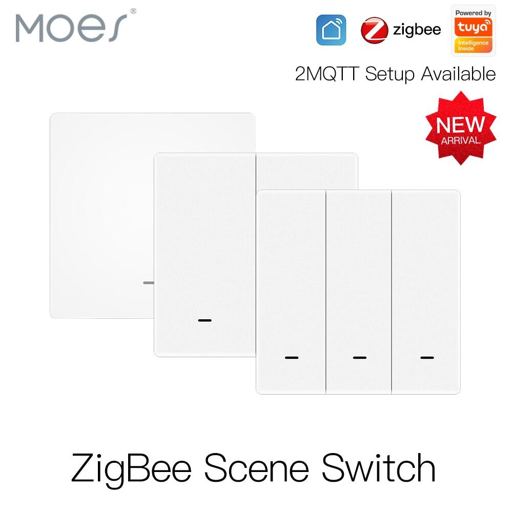 MOES Tuya Zigbee Wireless 9 Scene Switch Push Button Battery Powered Transmitter Smart Life App Automation 1/2/3 Gang