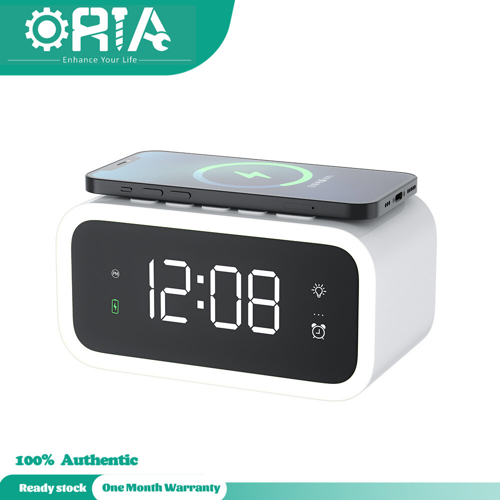 ORIA Wireless Charging Alarm Clock Rechargeable Night Light Clock With ...
