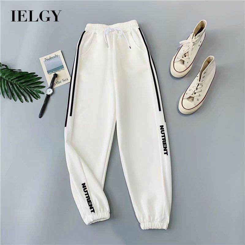 IELGY plus size casual pants black sports nine points