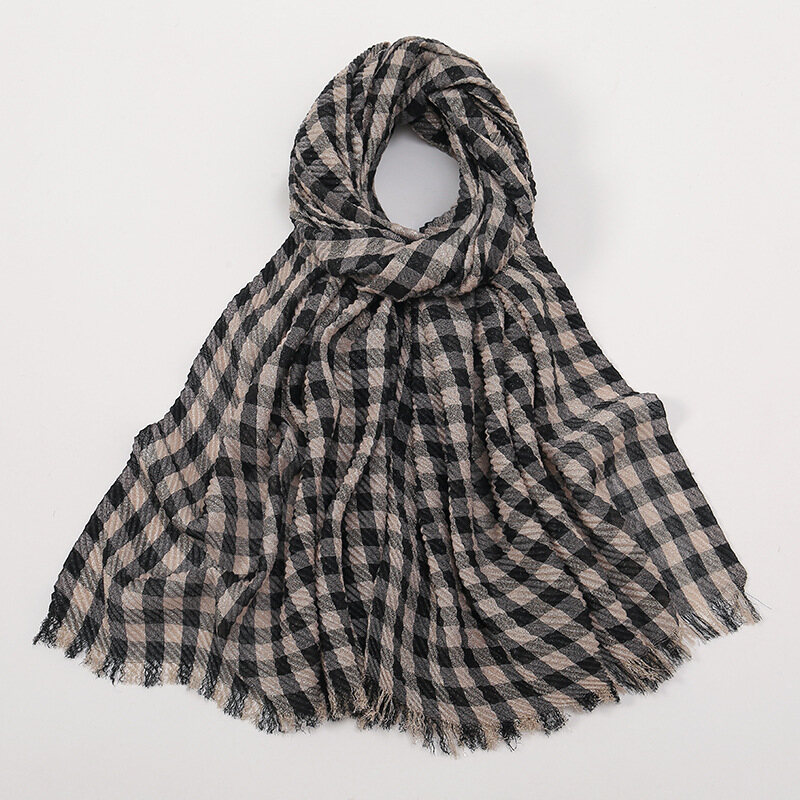 Jifang Plaid Grids Crinkled Shiny Gold Silver Threads Pashmina Shawl Scarf Muslim Hijabs Shawls SL111