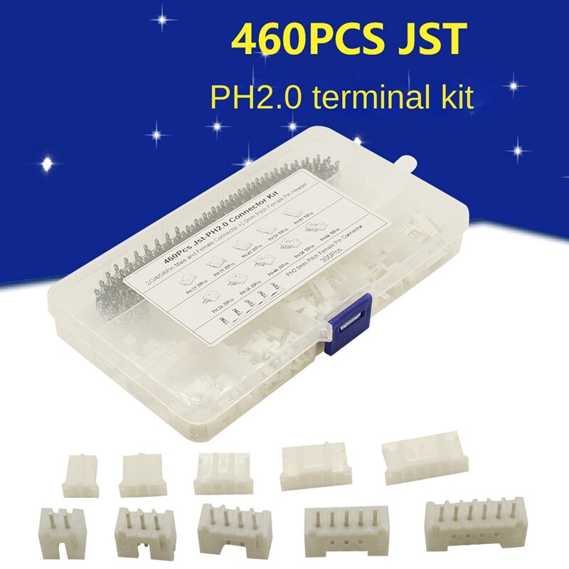 460PCS JST PH2.0mm Pitch 2/3/4P Plastic Shell Base Connector Wiring Connector Kit