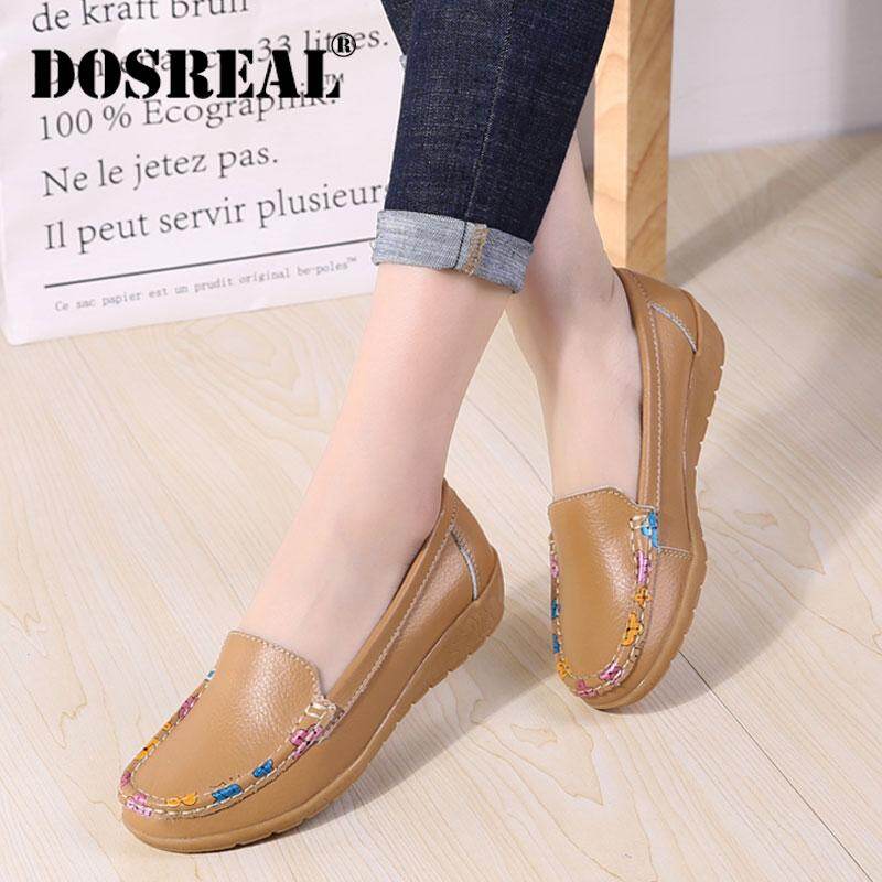 DOSREAL Korean Flat Shoes For Women Slip On Shoes Genuine Leather Soft Ballet Shoes Loafers Shoes For Women On Sale Big Size 35-41