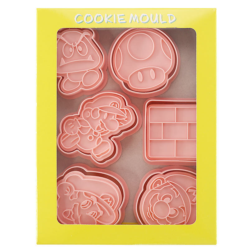 6 cái/bộ phim hoạt hình siêu Mario khuôn bánh quy nhựa bình ép bánh quy cookie press khuôn lật đường dụng cụ làm bánh
