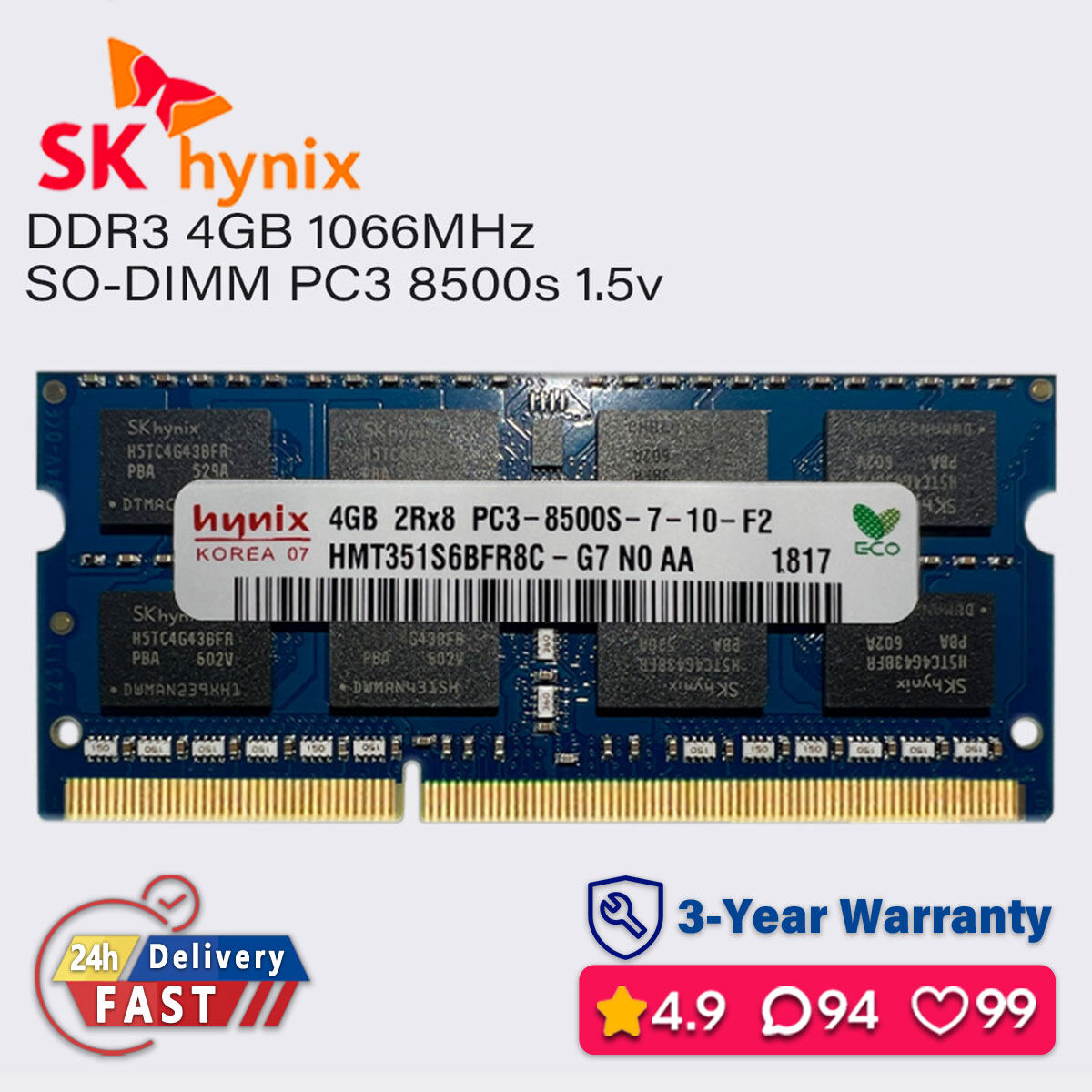 SK Hynix 4gb 1066mhz ddr3 memory laptop ram sodimm pc3 8500s
