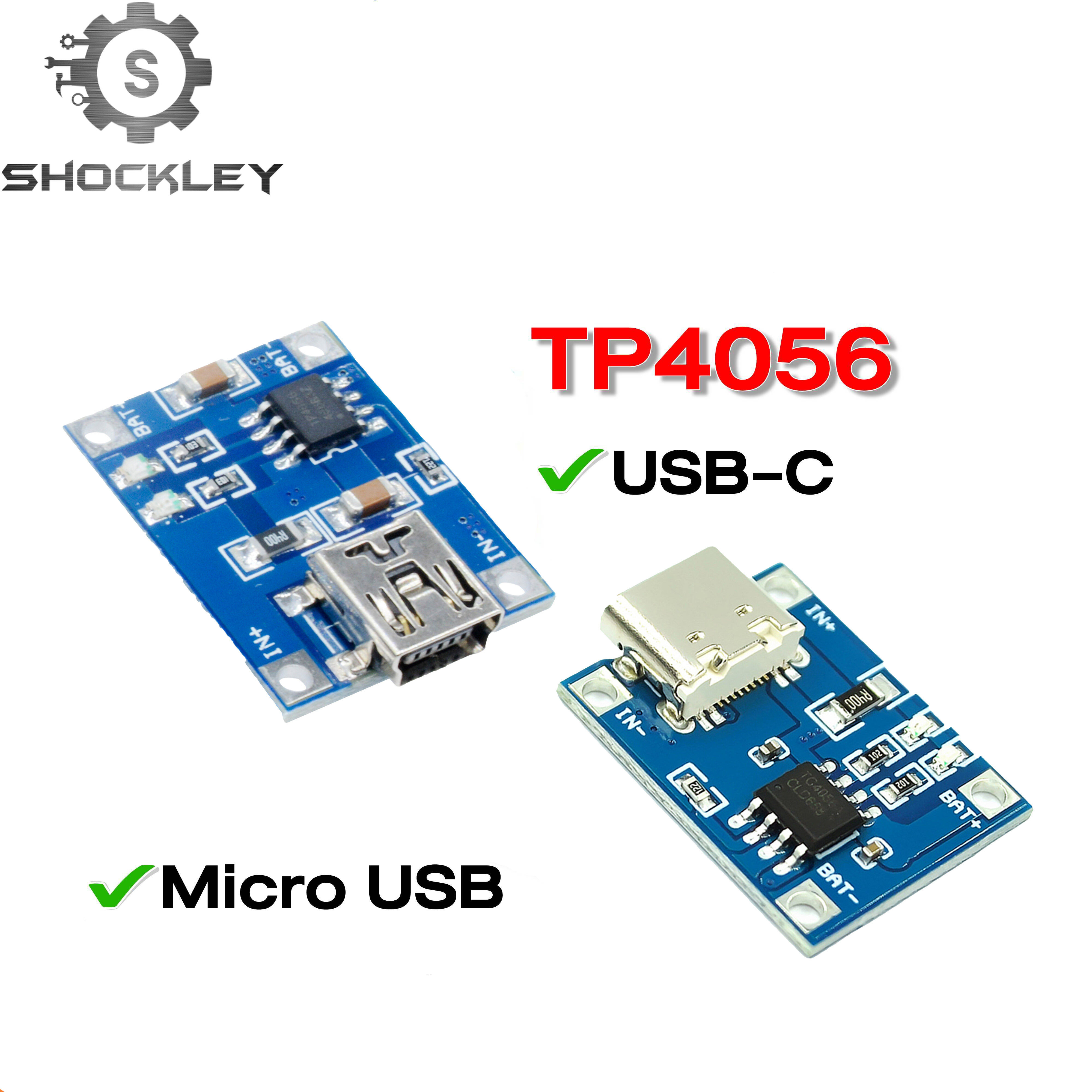 Shockley Mô-đun TP4056 Bộ Sạc Pin Lithium Pin Lithium 18650 3.7V 5V 1A MICRO USB USB-C USB Mini Pin Bảo Vệ Kép Mô-đun Sạc