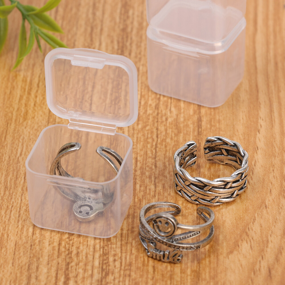10PCS Hộp lưu trữ Mini Trong Suốt vuông hộp nhựa bông tai bao bì đồ trang sức lưu trữ nhỏ hình hộp vuông Giá xếp trang sức