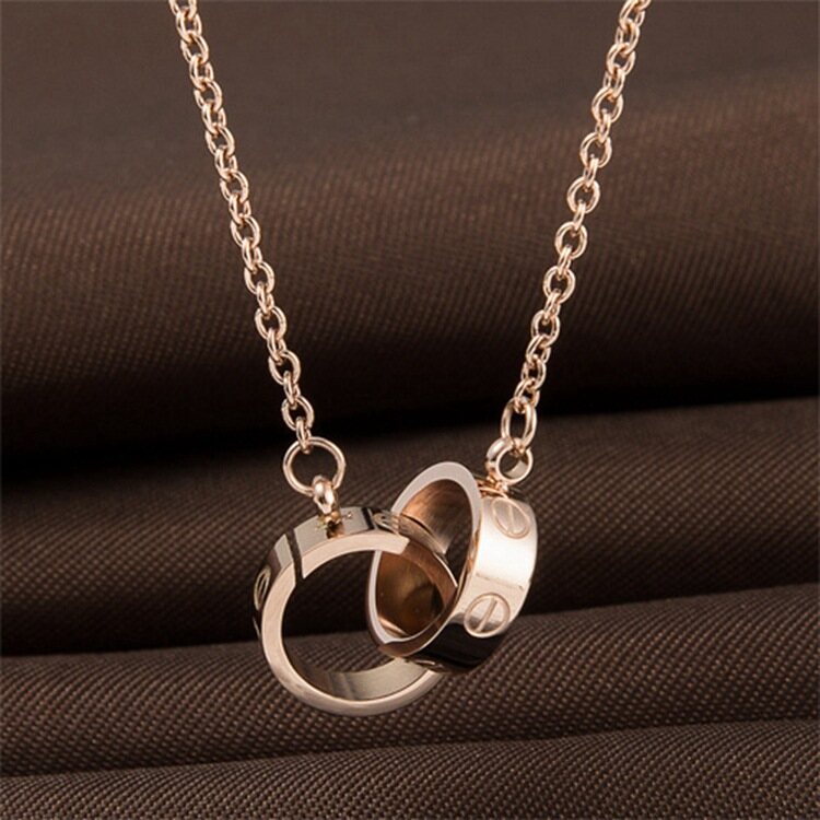 Yuki's Fashion Numerals Double Circle Pendant Necklace for women Rose Gold Titanium Steel Jewelry Woman Birthday Gift Never Fade