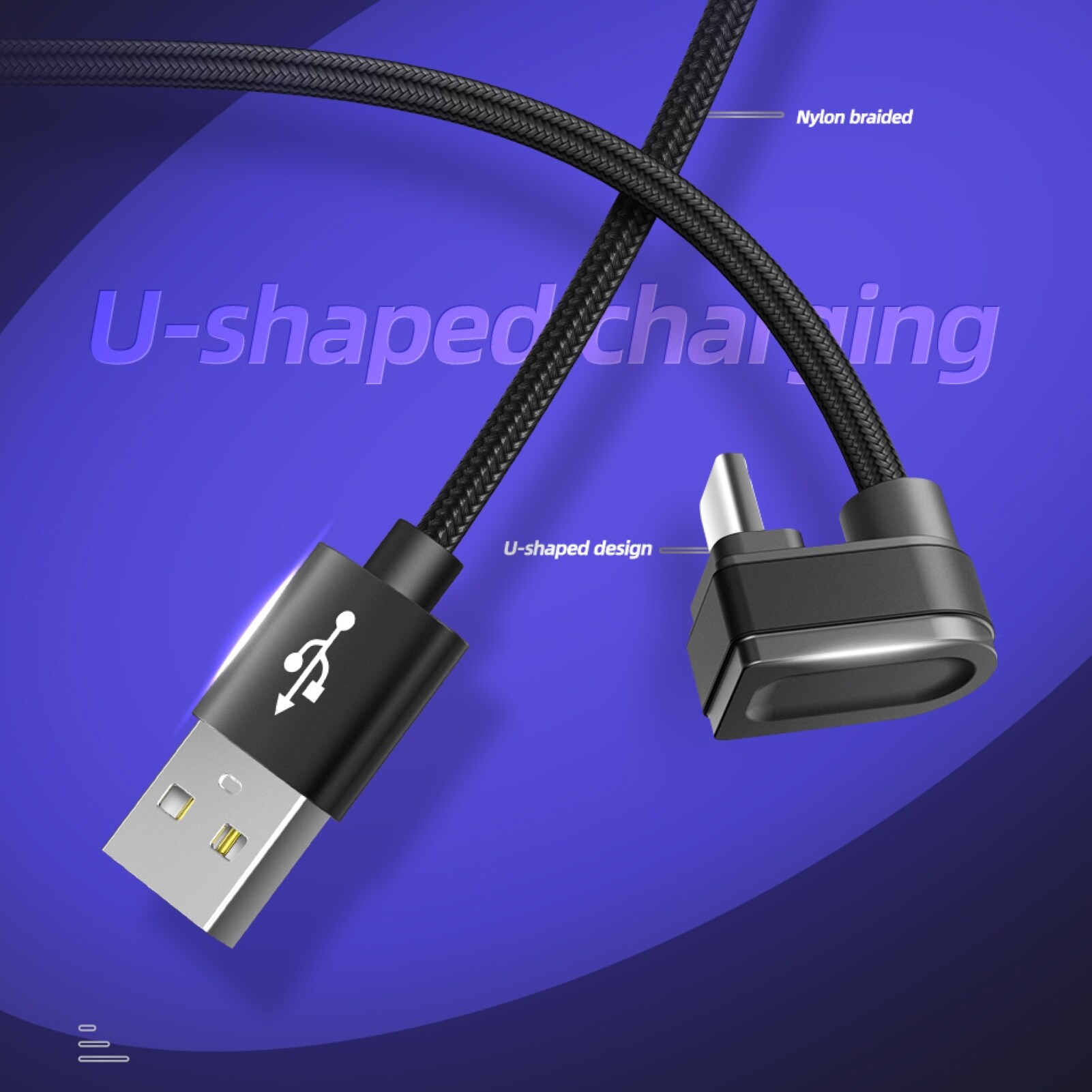 U-shaped Micro USB Type-c Mobile Phone Game Nylon Woven Fast Charging CableCharging Cable Elbow Mobile Game Data Cable Usb-C Mobile Phone Universal U-Shaped Cable