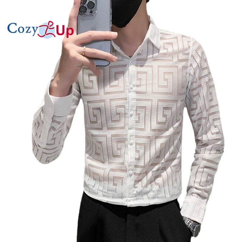 Cozy Up Long Sleeve Shirt Men's Slim Lace Solid Color Slim Cutout