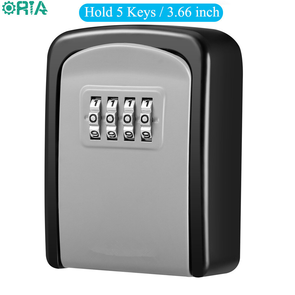 ORIA Key Lock Box, 4 Digit Combination Key Storage Lock Box, Wall Mounted Key Safe Box, 5 Keys Capacity Weatherproof for Indoor Outdoor 3.66 inch