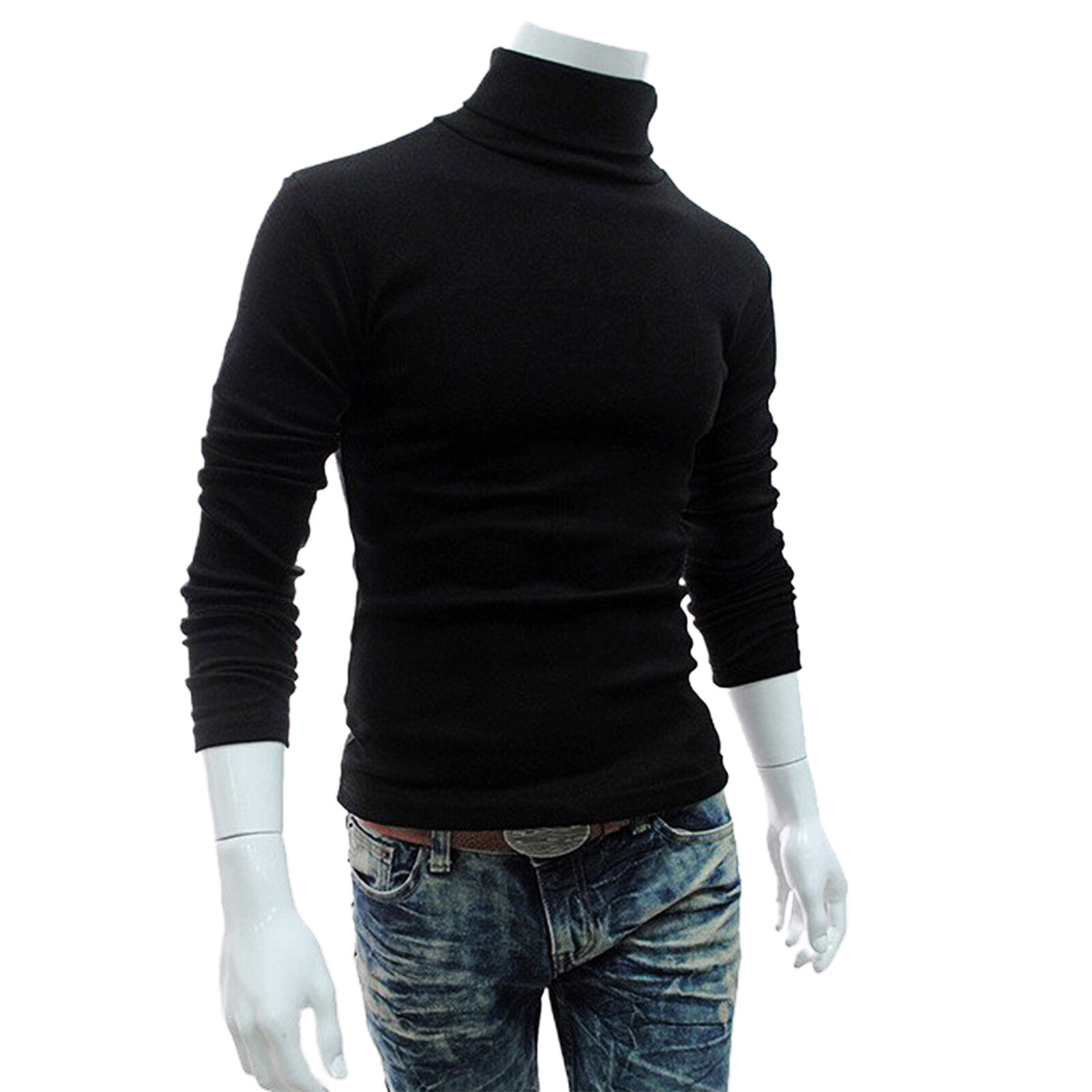 Bullker Long Sleeve Turtleneck Men Pullover Soft Solid Color Stretchy Knitted Shirt for Autumn Winter Pullover Top Warm