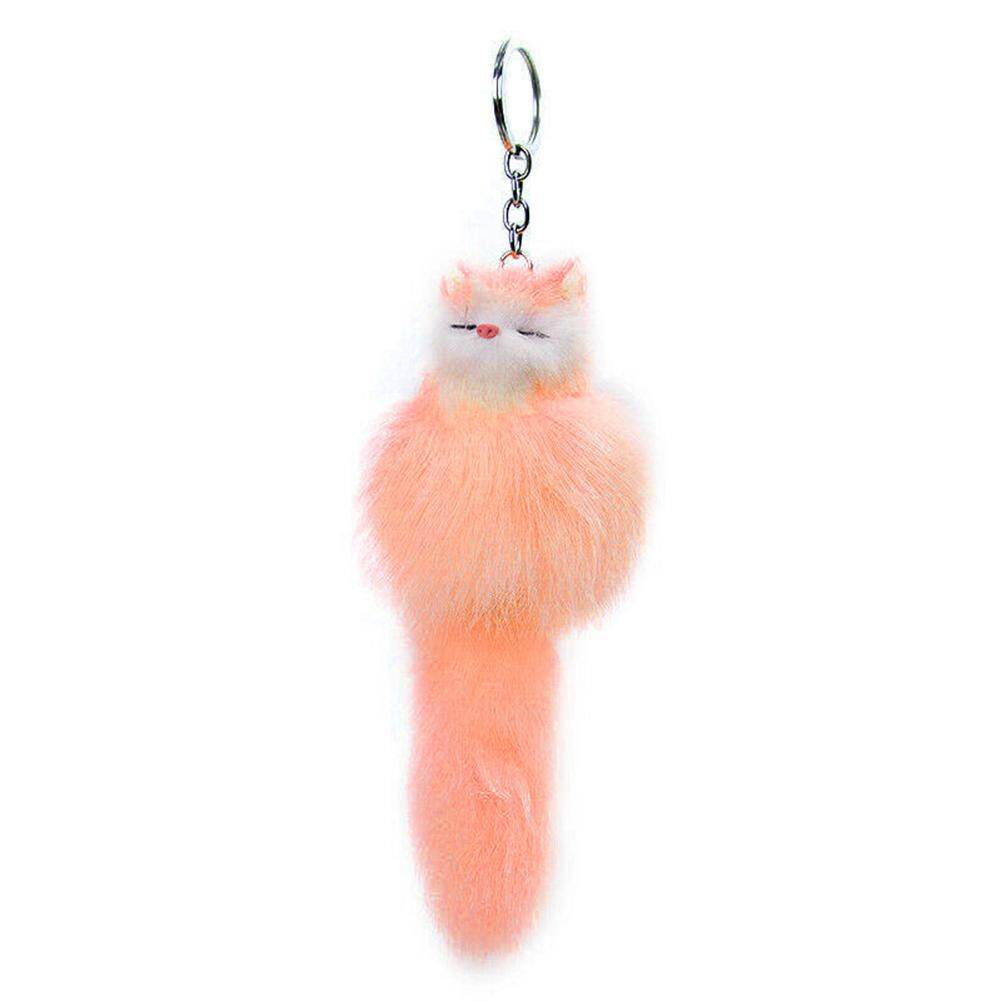 Swowski Fluffy Fox Animal Keychain Pendant Car Key Ring Holder Bag Purse Ornament Decor