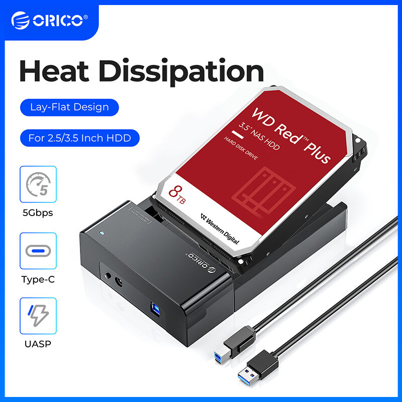 Orico lay-flat hdd docking station sata to usb 3.0 external hard drive docking station for 2.5/3.5inch hdd ssd support uasp 18tb
