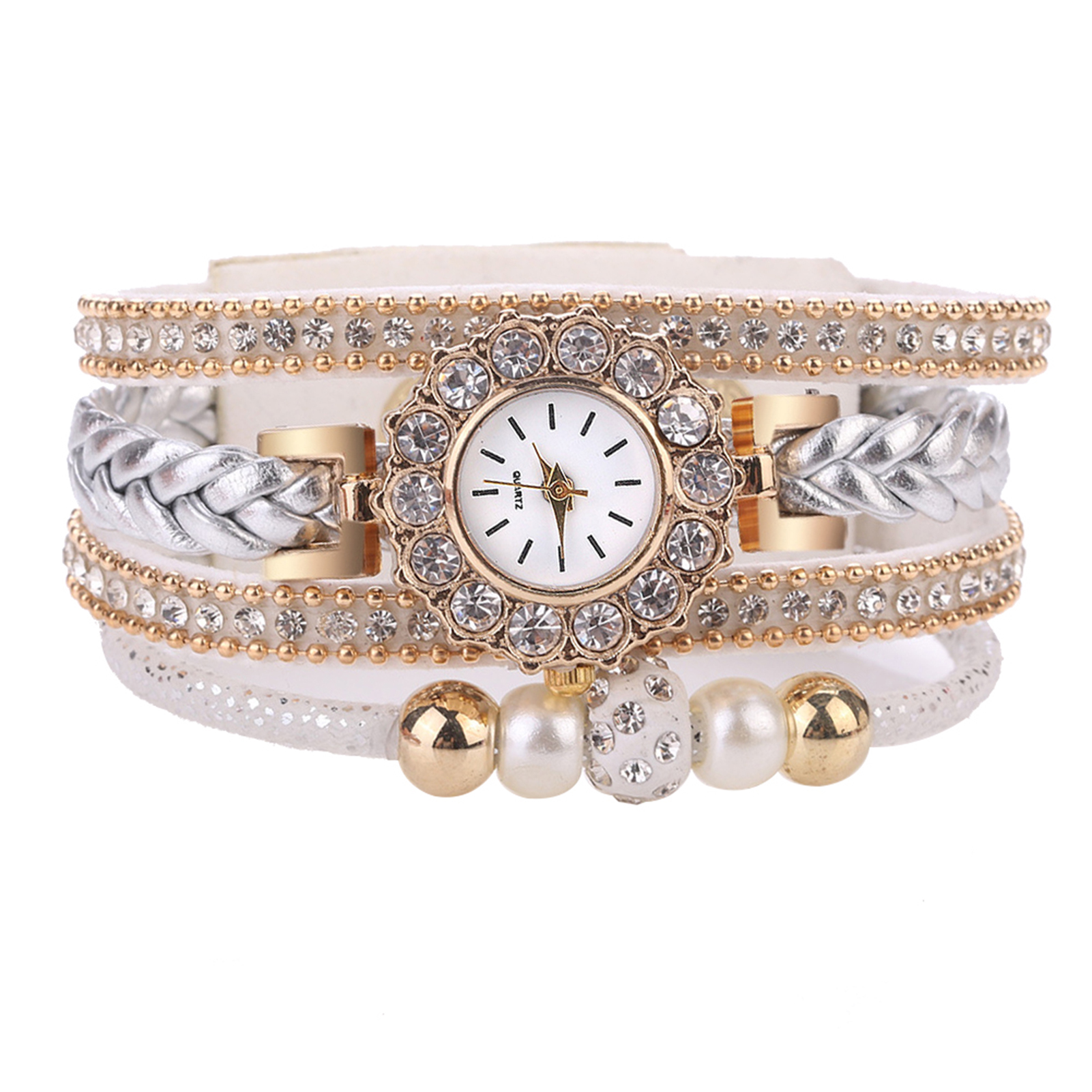 WOCO MALL Quartz Wristwatch Multilayer Analog Display Women Braided Rope Watch for Dating